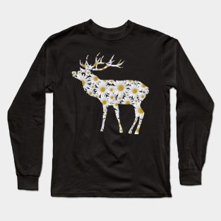 deer stag daisy flower wild animal hunting daisies bloom Long Sleeve T-Shirt